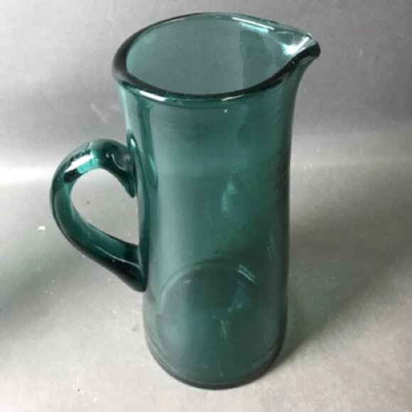 Mid 20th Century Teal Blue Handblown Glass Pitcher - Picture 1 of 4